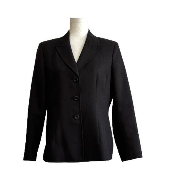 Suit Studio Blazer Black Textured Herringbone Button Front Jacket Size 12P - Picture 1 of 11